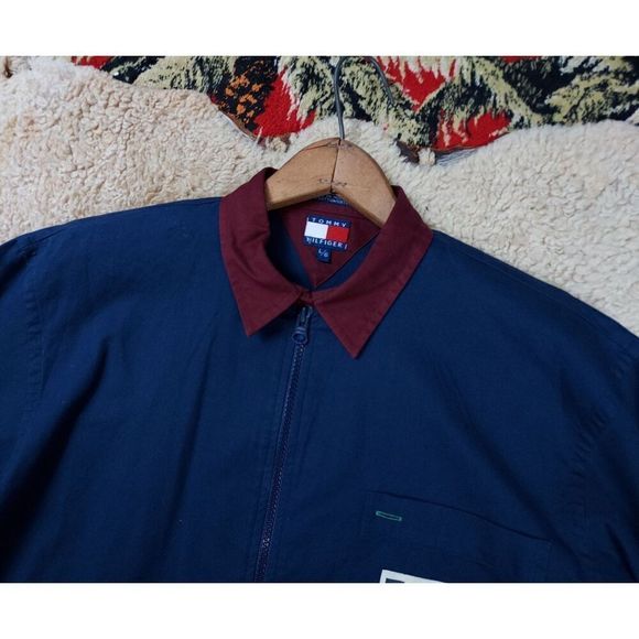 1990s Y2K Tommy Hilfiger Athletic Navy Blue Jogger Zip-Up Cotton Jacket Sz M/L - Picture 6 of 8